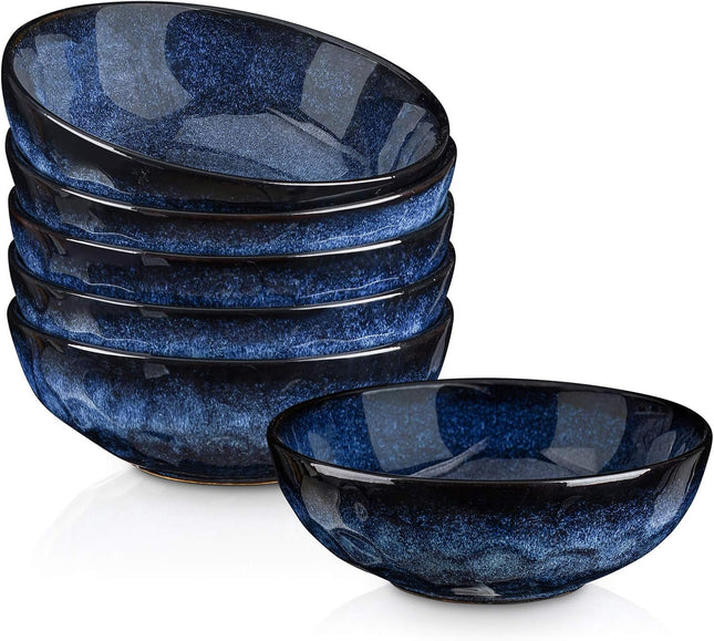 Vicrays 6 Piece Ceramic Bowl Set 940ml – Starry Blue Large Soup, Cereal & Pasta Bowls