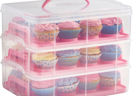 VonShef Cupcake Carrier with Handle – Pink Three Tier Cake Box