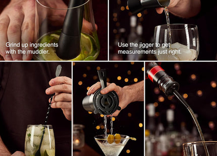 VonShef Parisian Cocktail Shaker Set – Black 6-Piece Stainless Steel Kit (550ml)