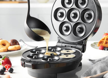 VonShef 3-in-1 Waffle, Doughnut & Brownie Maker – 800W, Non-Stick Removable Plates, Cool Touch Handle, Compact Design – Black
