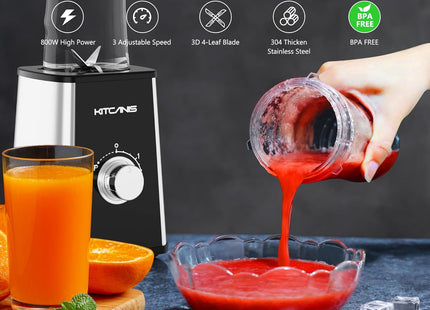 Kitcanis 800W 3-in-1 Smoothie Blender – Portable Mixer with Speeds & Grinder