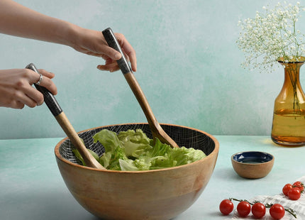 Folkulture Wooden Salad Bowl Set with Tongs – 12" Mango Wood