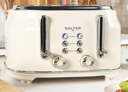 Salter Retro Cream 4-Slice Toaster – Wide Slots, 6 Browning Levels, 1630W