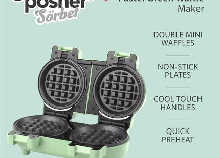 Giles & Posner Non-Stick Double Mini Waffle Maker, 11.5cm, 1100 W – Pastel Green