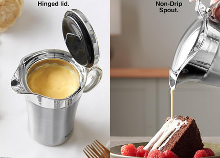 VonShef 750ml Double-Wall Stainless Steel Gravy Boat for Gravy, Custard & Cream