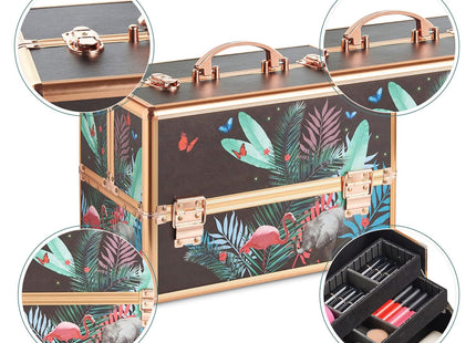 Beautify Make Up Vanity Case, Travel Jungle Print 3 Tier Makeup Box