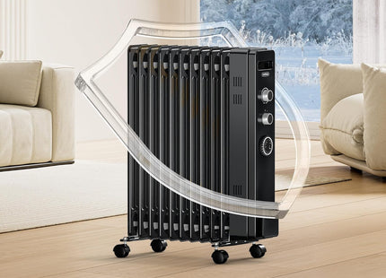 VonHaus 11 Fin Oil Filled Radiator with Timer – 2500W Electric Heater, Black