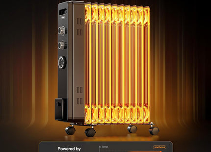 VonHaus 11 Fin Oil Filled Radiator with Timer – 2500W Electric Heater, Black