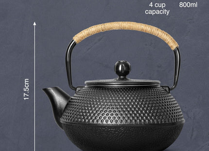 VonShef Cast Iron Teapot – 800ml Japanese Tetsubin with Mesh Infuser – Black