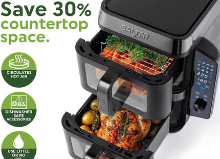Salter VertiCook View Air Fryer – 9L Dual Drawer Vertical Design, Black - Used