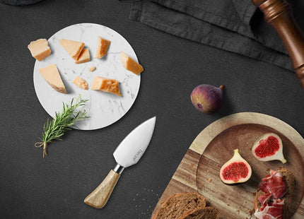 hecef Acacia Wood Cheese Board Set – Marble Tray with Stainless Steel Knife