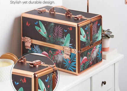 Beautify Make Up Vanity Case, Travel Jungle Print 3 Tier Makeup Box