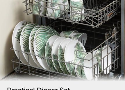 VonShef 16-Piece Melamine Dinnerware Set – Leaf Print Outdoor Dining Collection