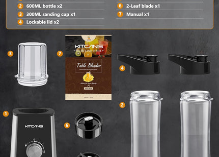 Kitcanis 800W 3-in-1 Smoothie Blender – Portable Mixer with Speeds & Grinder
