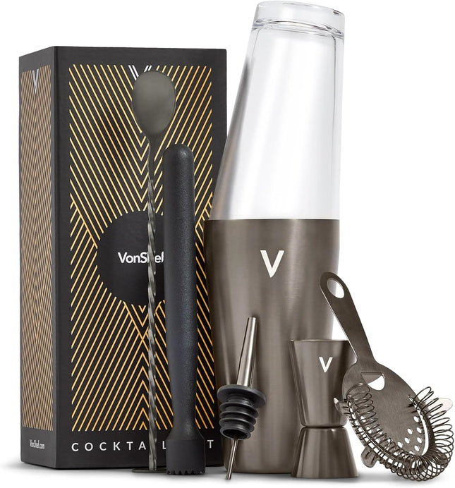 VonShef 6-Piece Boston Cocktail Shaker Set – 550ml Stainless Steel