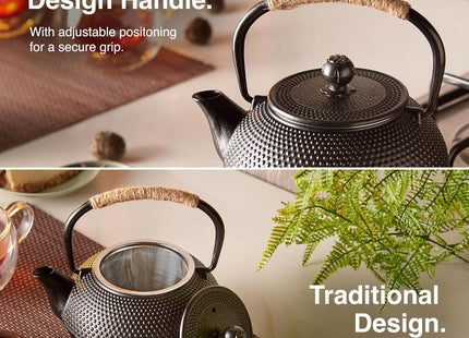 VonShef Cast Iron Teapot – 800ml Japanese Tetsubin with Mesh Infuser – Black