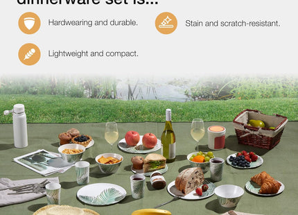 VonShef 16-Piece Melamine Dinnerware Set – Leaf Print Outdoor Dining Collection