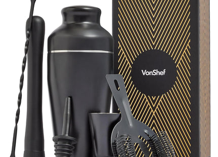 VonShef Parisian Cocktail Shaker Set – Black 6-Piece Stainless Steel Kit (550ml)