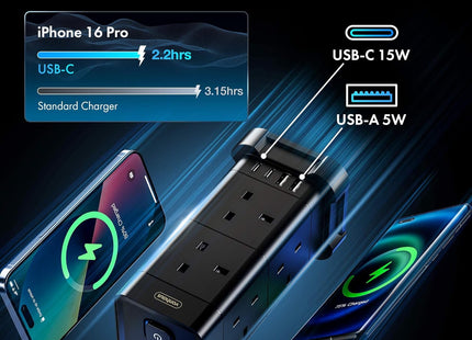 VonHaus 12-in-1 Surge Protected Tower Extension Lead – 2M Cable