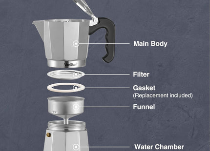 VonShef 6-Cup Stovetop Coffee Maker – 300ml Italian Espresso Moka Pot