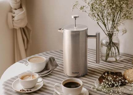 VonShef 12 Cup Cafetiere with 2-in-1 Spoon – 1.5L Stainless Steel