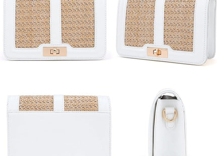 FALETO Straw Crossbody Bag – Flap Handbag with Vegan Leather Stitching
