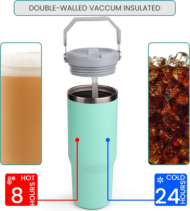 Belle Vous Stainless Steel Tumbler – Insulated Travel Mug – Light Blue
