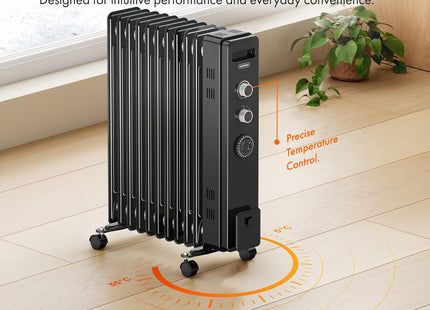 VonHaus 11 Fin Oil Filled Radiator with Timer – 2500W Electric Heater, Black