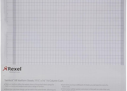 Rexel Twinlock Variform V8 Cash Refill Sheets – 14 Column, White (Pack of 75)