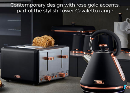 Tower Cavaletto 4-Slice Toaster – 800 W, Black and Rose Gold