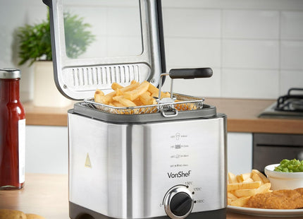 VonShef 1.5L Deep Fat Fryer – Stainless Steel Compact Fryer