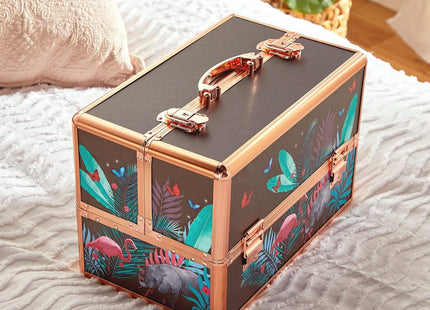 Beautify Make Up Vanity Case, Travel Jungle Print 3 Tier Makeup Box
