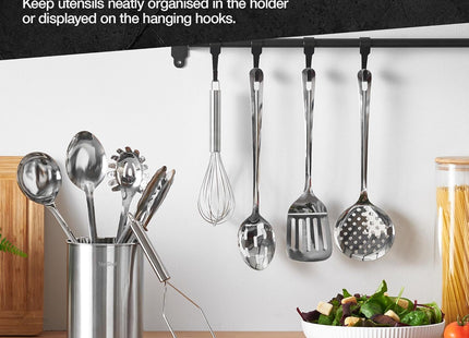 VonShef 10-Piece Kitchen Utensil Set – Stainless Steel with Storage Holder