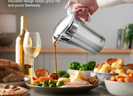 VonShef 750ml Double-Wall Stainless Steel Gravy Boat for Gravy, Custard & Cream