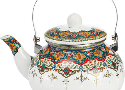 ZOOFOX Ceramic Enamel Tea Kettle – 2.6 Quart Large Floral Teapot