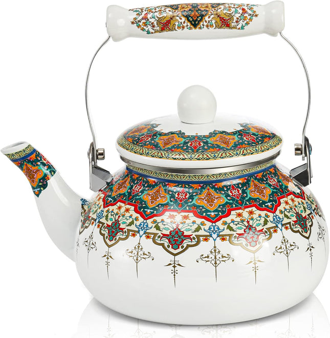 ZOOFOX Ceramic Enamel Tea Kettle – 2.6 Quart Large Floral Teapot