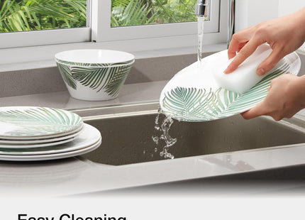 VonShef 16-Piece Melamine Dinnerware Set – Leaf Print Outdoor Dining Collection