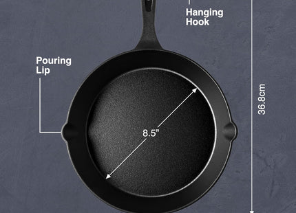 VonShef 10" Cast Iron Skillet – Pre-Seasoned Non-Stick Frying Pan