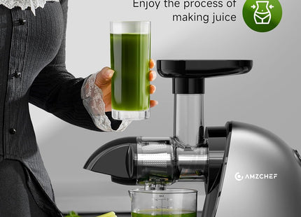 AMZCHEF Cold Press Juicer – Slow Masticating Juicer for Fruits & Vegetables – Grey