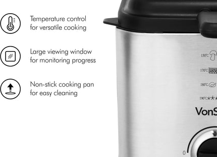 VonShef 1.5L Deep Fat Fryer – Stainless Steel Compact Fryer