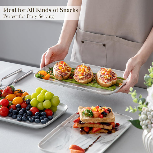 MALACASA 4-Piece Porcelain Serving Platter Set – Marble Grey (12x7 Inch)