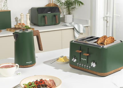 Salter Toronto 4-Slice Toaster – Wide Slots, Wood Effect Finish, Green, 1630W