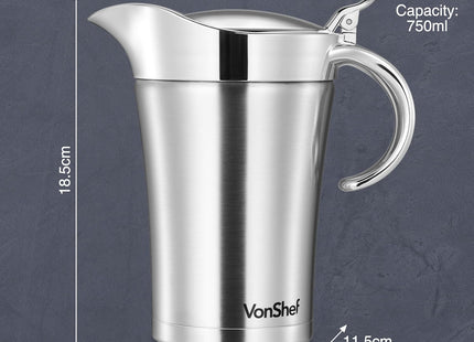 VonShef 750ml Double-Wall Stainless Steel Gravy Boat for Gravy, Custard & Cream