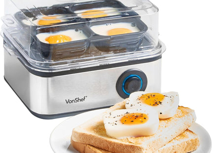 VonShef 3-in-1 Egg Boiler, Poacher & Omelette Maker – 16 Egg Capacity, Stainless Steel 500W Electric Cooker with Auto Shut-Off