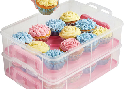 VonShef Cupcake Carrier with Handle – Pink Three Tier Cake Box