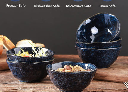Vicrays Ceramic Small Dessert Bowls Set – 10 oz, Set of 6 – Starry Blue