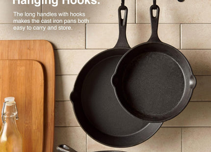 VonShef 3-Piece Cast Iron Skillet Pan Set – 6", 8", & 10" Non-Stick Pans