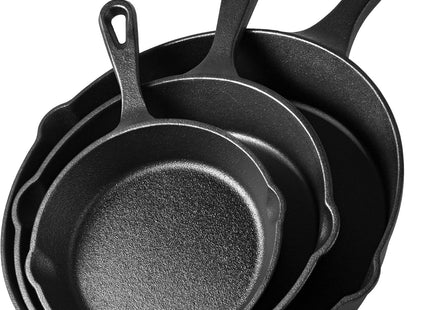 VonShef 3-Piece Cast Iron Skillet Pan Set – 6", 8", & 10" Non-Stick Pans