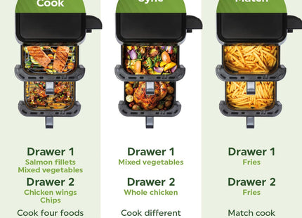 Salter VertiCook View Air Fryer – 9L Dual Drawer Vertical Design, Black - Used