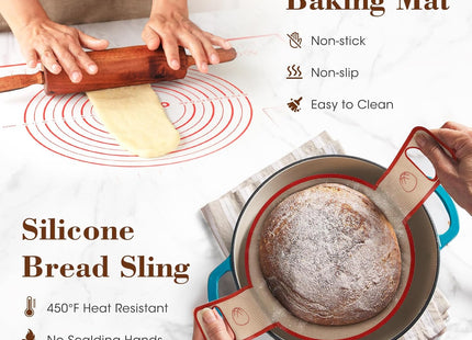 DOQAUS Banneton Bread Proofing Basket Set – 10-Piece Silicone Sourdough Kit with Oval & Round Baskets, Baking Mats, Scrapers, Lame & Whisk – Dishwasher & Oven Safe